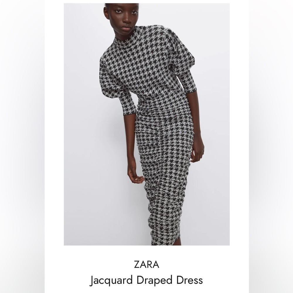 Zara Jacquard Ruched Draped Houndstooth Dress - Picture 2 of 16
